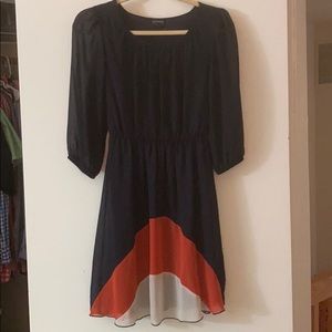 Dark Navy Blue & Orange Babydoll Dress